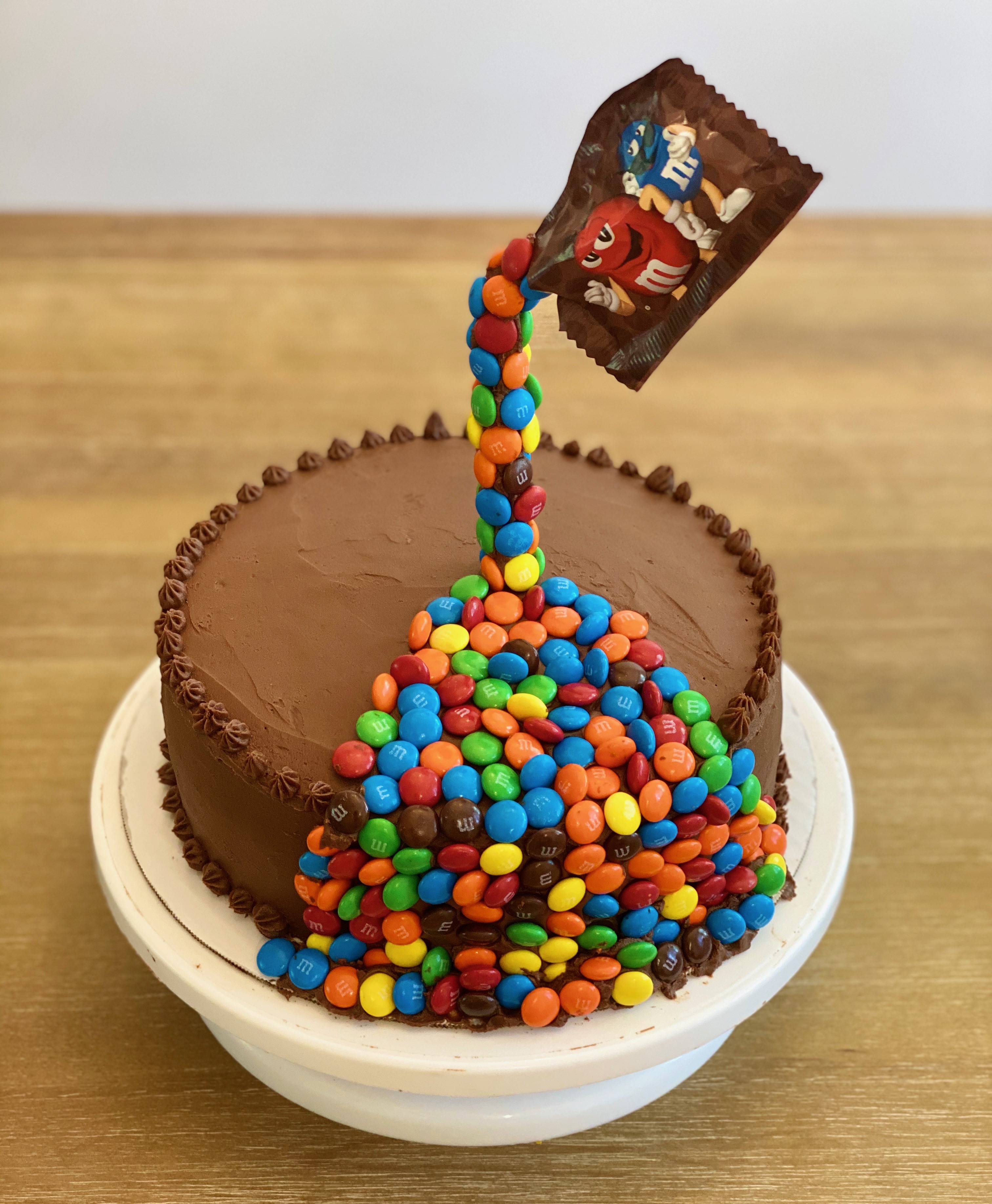 m&m gravity defying cake